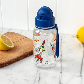 children's water bottle with straw 500ml - space age clear children's water bottle with straw 500ml - space age clear