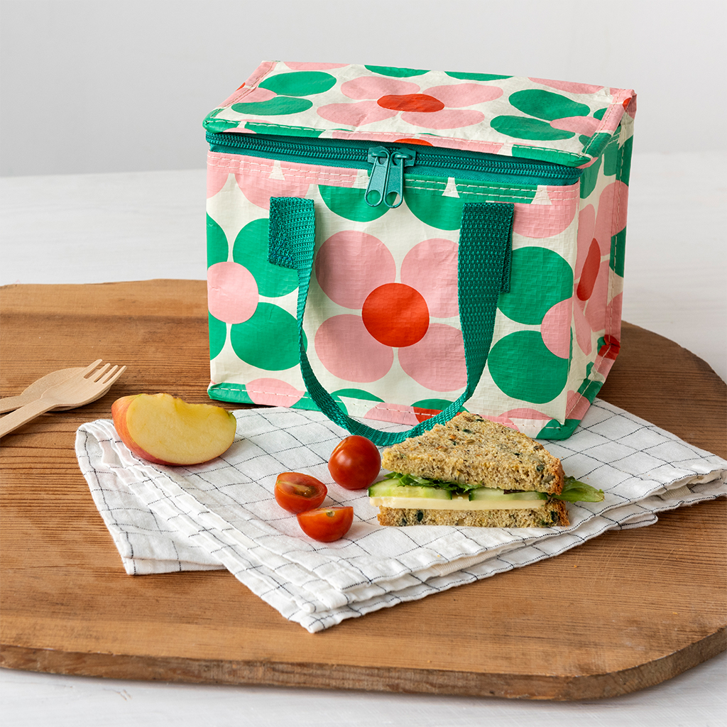 lunch bag - pink and green daisy