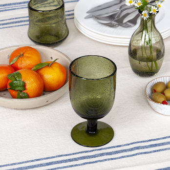 stemmed hand blown bubble glass 350ml - olive green