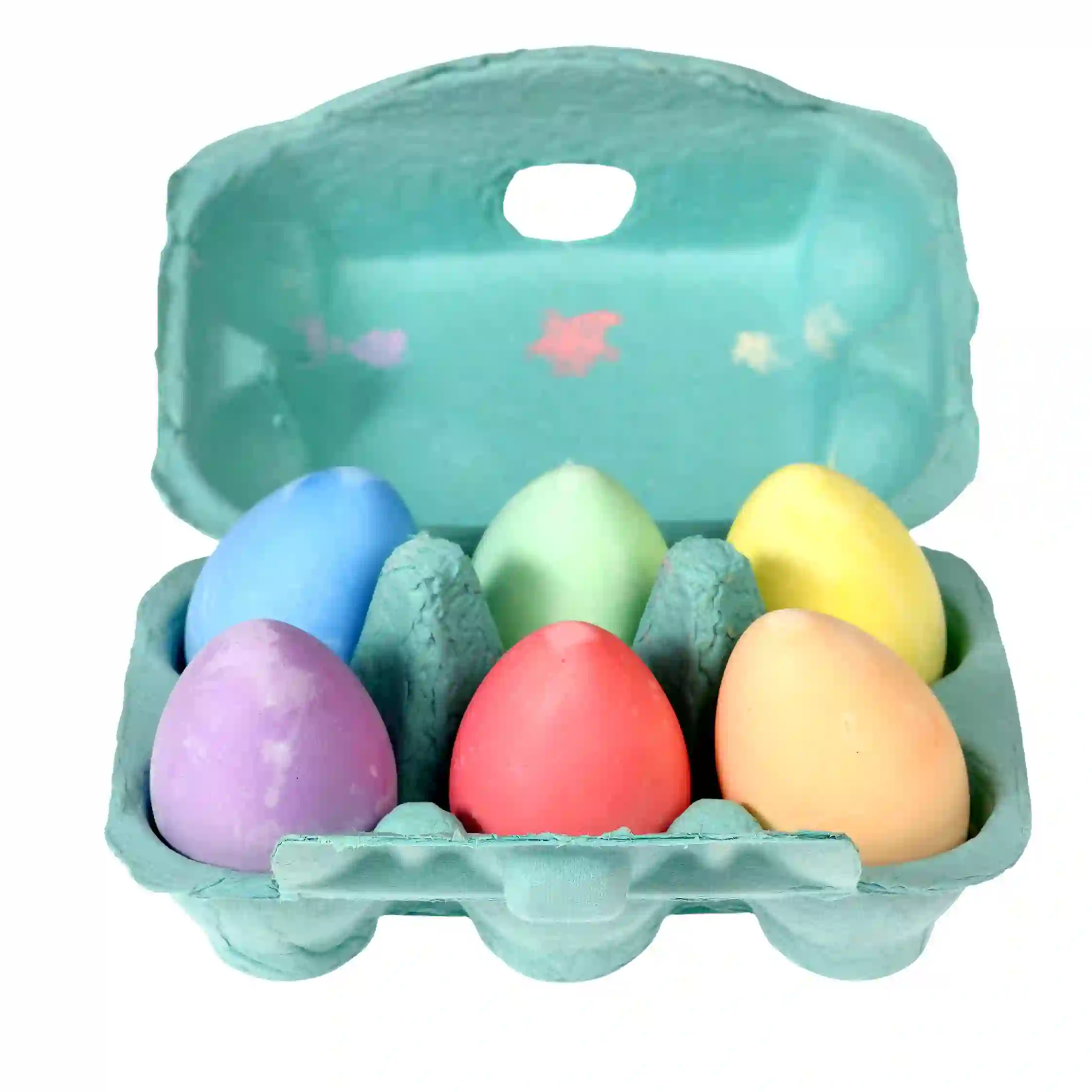 seis huevos coloreados de tiza