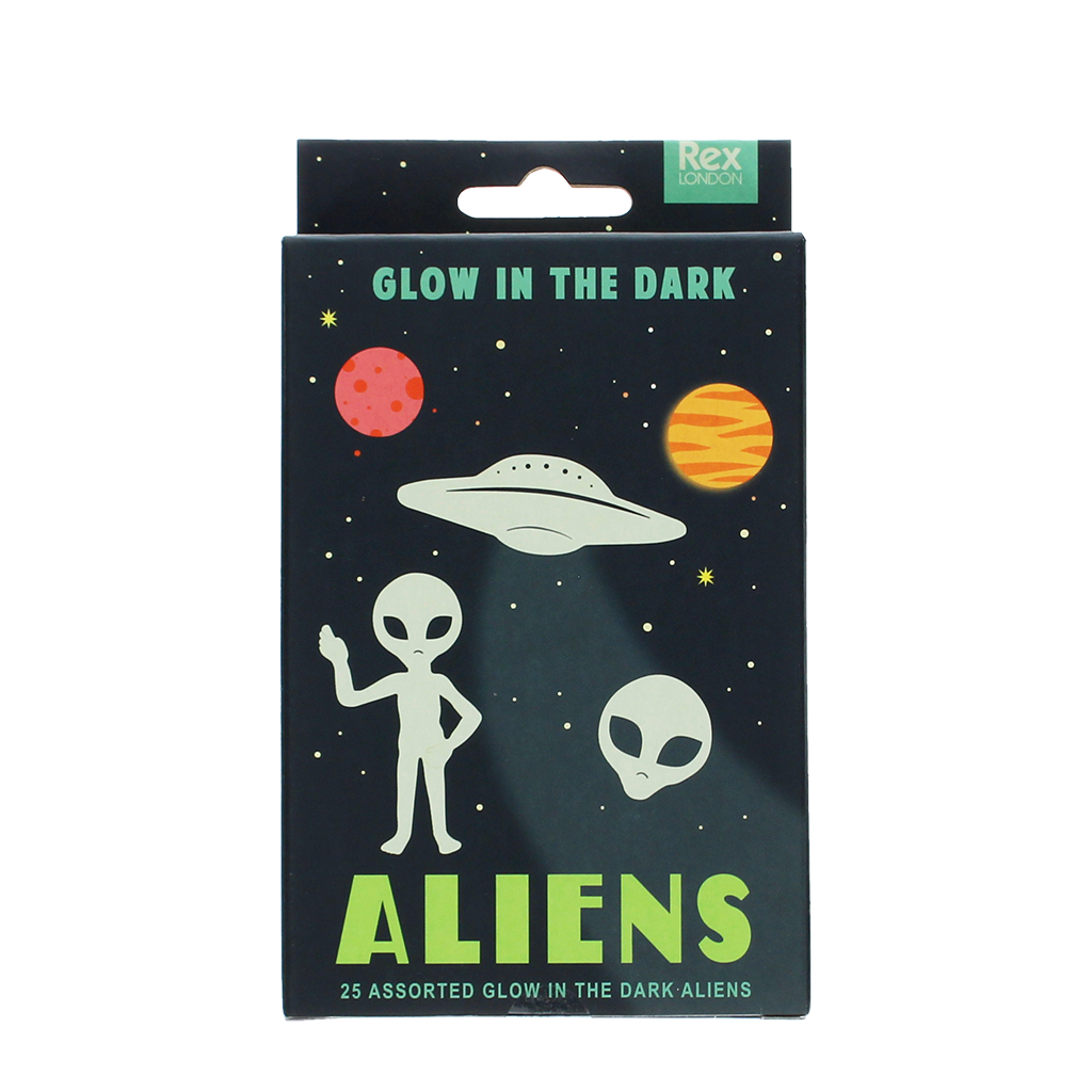 glow in the dark stick-on shapes (box of 25) - aliens