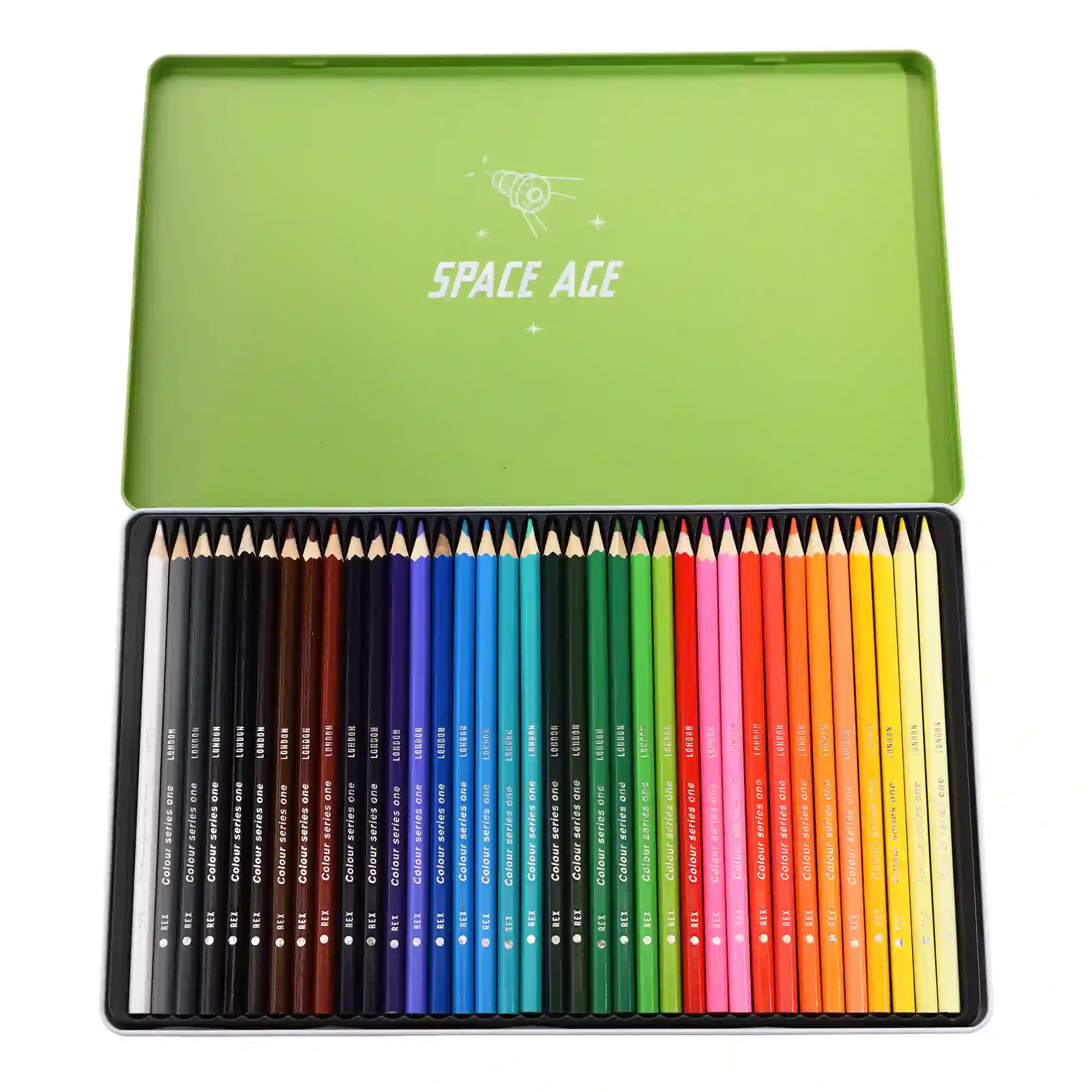 36 crayons de coloriage dans une boîte space age