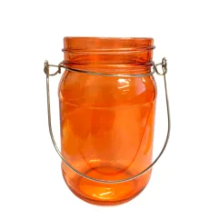 frasco portavelas colgante en naranja