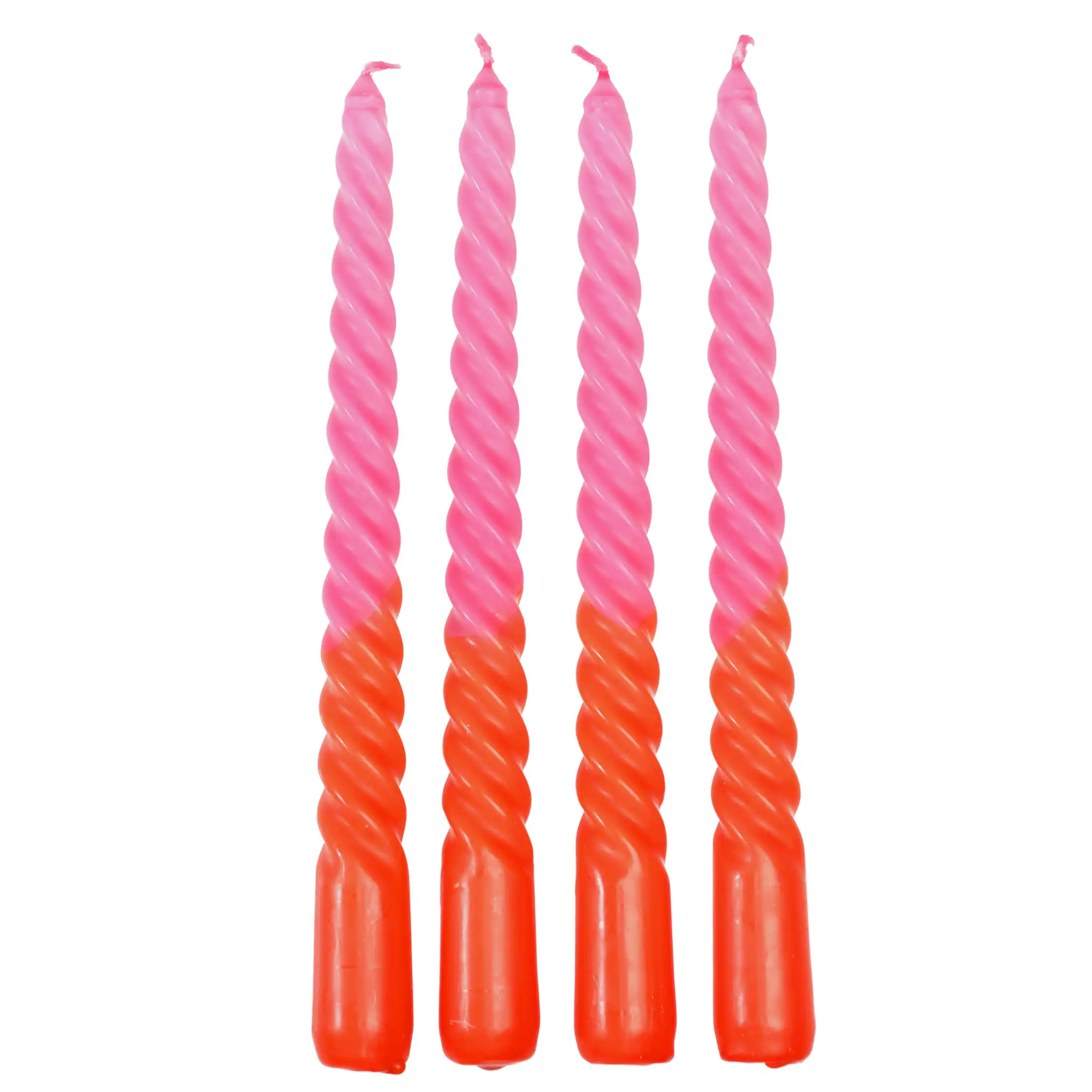 velas espirales dip dye rosa y naranja (juego de 4)