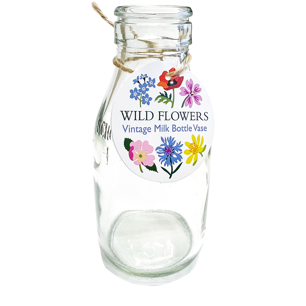 school milk bottle vase - wild flowers