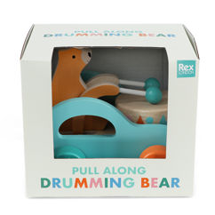 wooden pull along toy - drumming bear