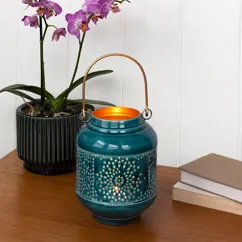enamel tealight lantern - blue enamel tealight lantern - blue