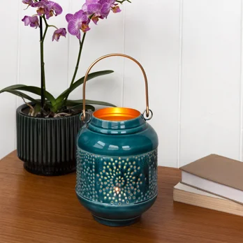 enamel tealight lantern - blue enamel tealight lantern - blue