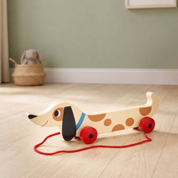 wooden pull toy - charlie the sausage dog