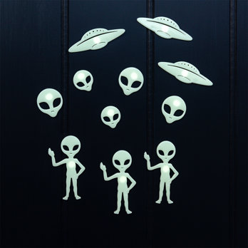 glow in the dark stick-on shapes (box of 25) - aliens