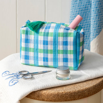 trousse de maquillage matelassée - blue gingham