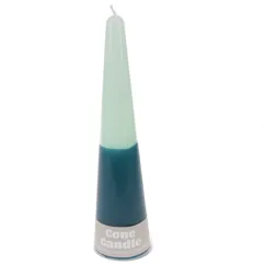 tall two-colour cone candle - dark blue-mint green