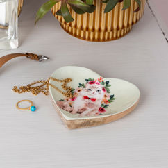 wooden heart-shaped trinket dish - cat