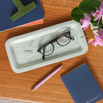 rectangular enamel trinket tray - light grey