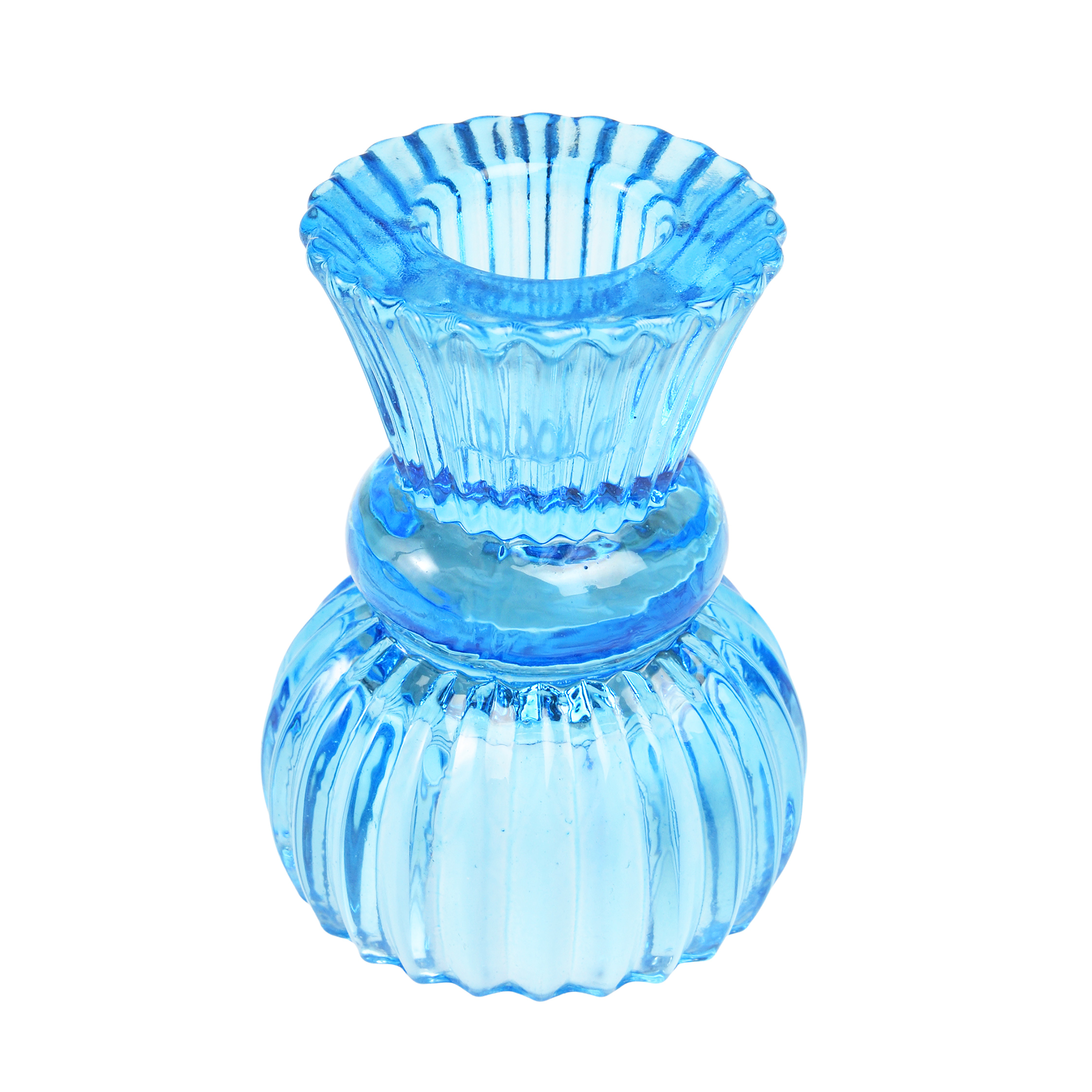 double ended glass candle holder - blue