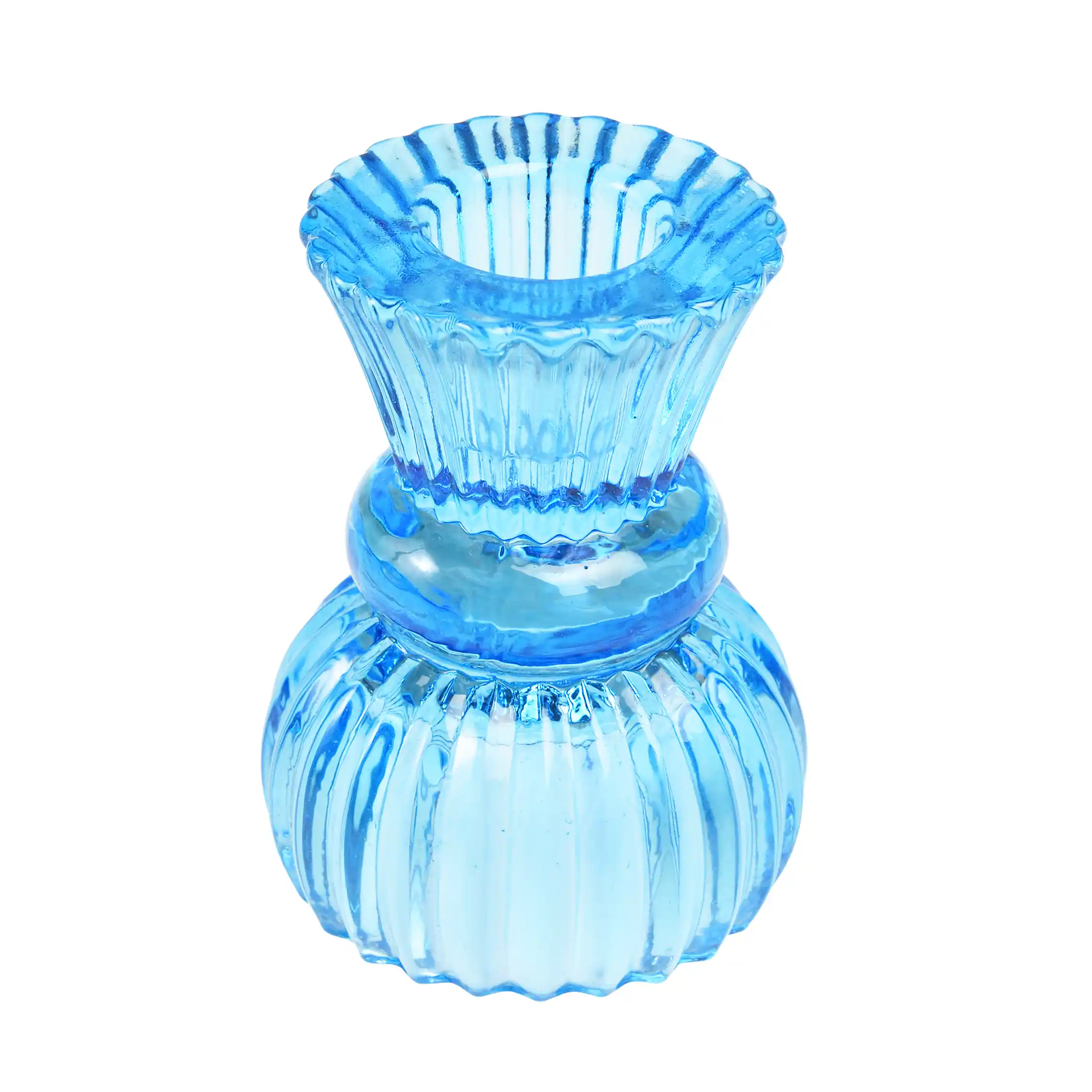 double ended glass candle holder - blue