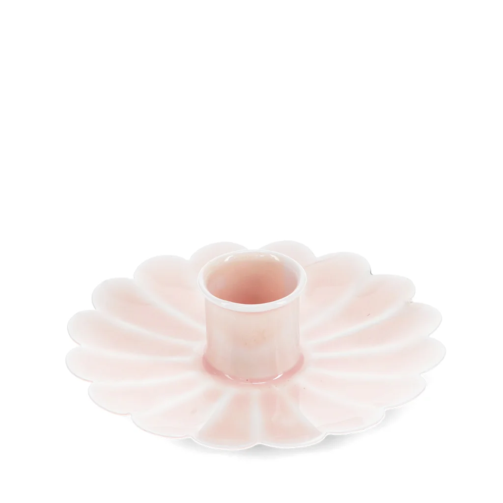 enamel flat flower candle holder - pink