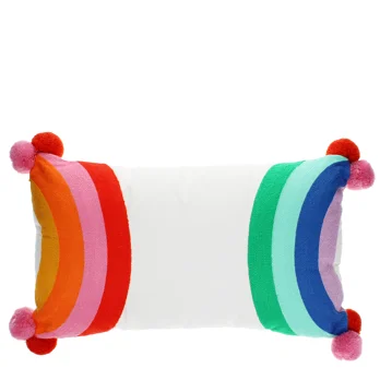 embroidered cushion with pom poms - rainbow embroidered cushion with pom poms - rainbow