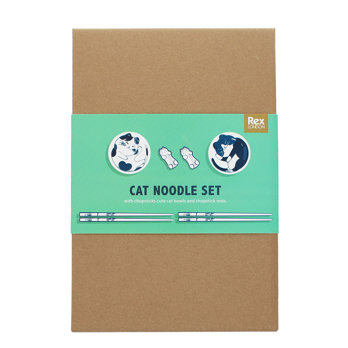 set mit essstäbchen, ablagen und saucenschälchen - katze