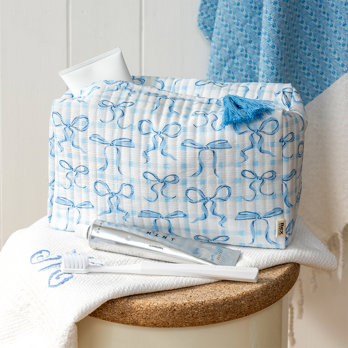 trousse de toilette matelassée - blue bows