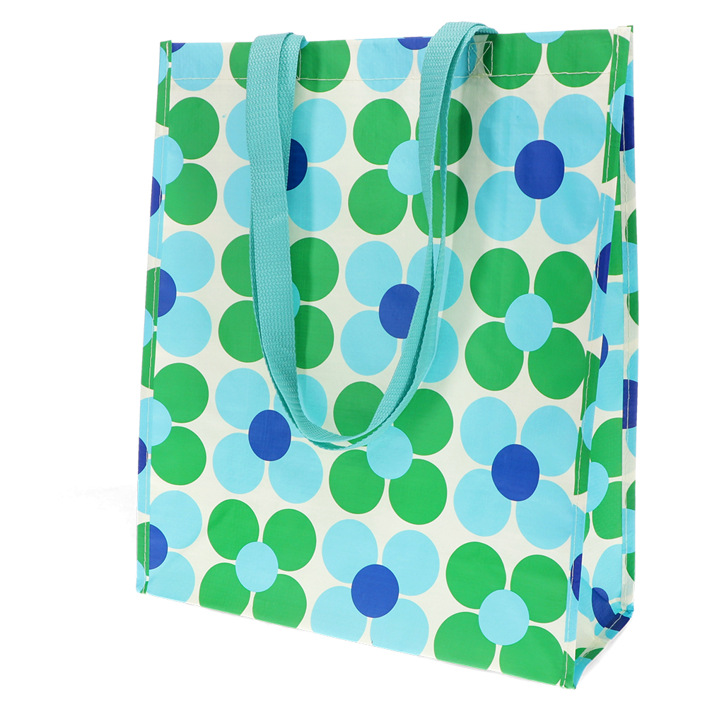 shopping bag - blue and green daisy