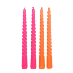 twisted candles (pack of 4) - bright pink and orange