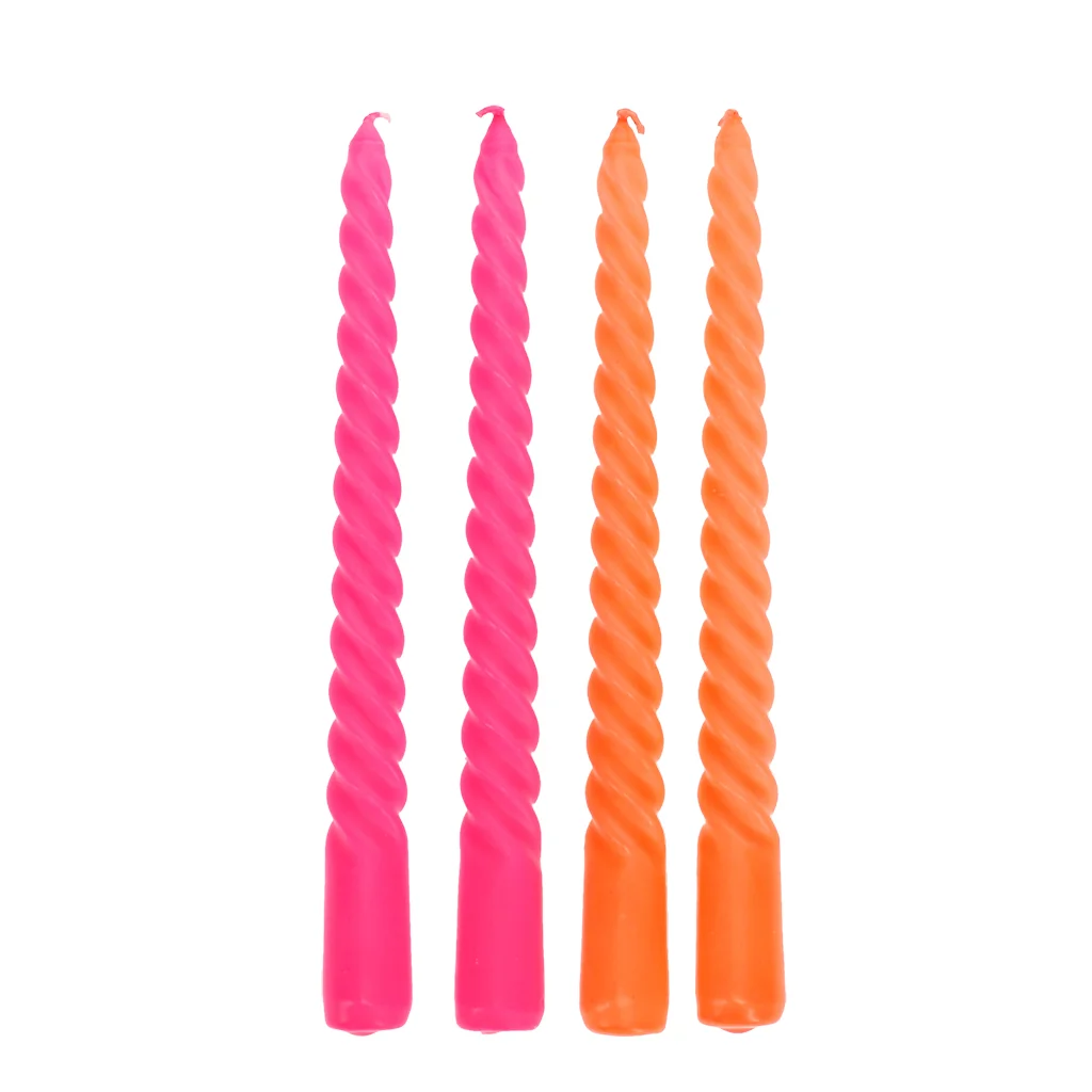 twisted candles (pack of 4) - bright pink and orange