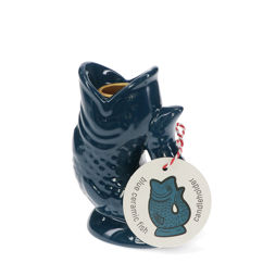 keramik-kerzenständer (12 cm) – dunkelblauer fisch