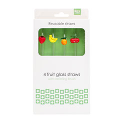 glass straws with cleaning brush (set of 4) - fruits