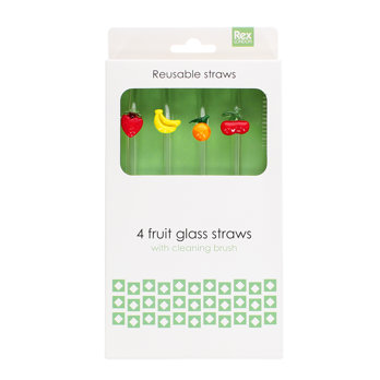 glass straws with cleaning brush (set of 4) - fruits