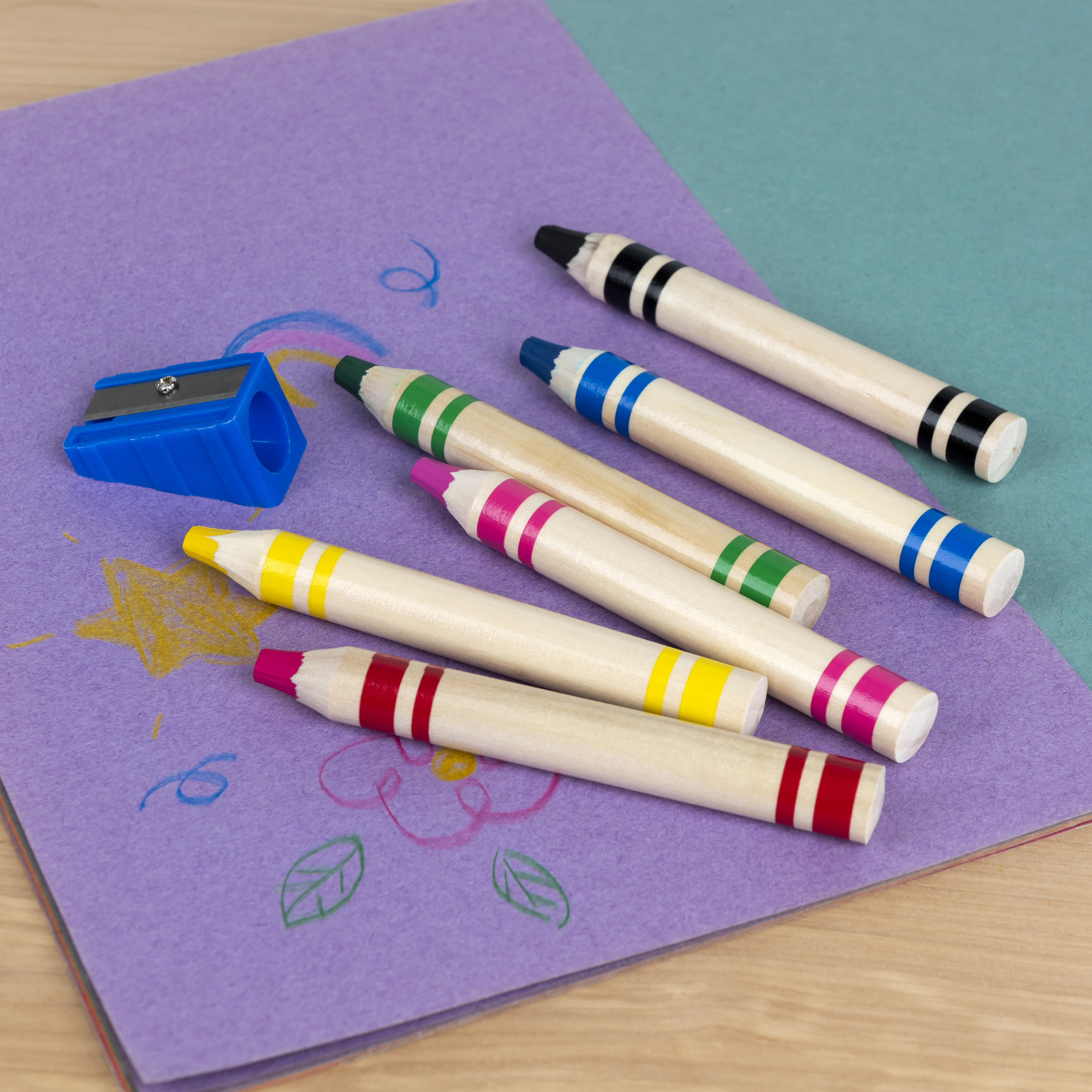 jumbo wooden crayons with sharpener (set of 6)