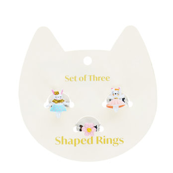 jolies bagues (lot de 3) - lapin, chat et fleur