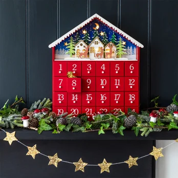 adventskalender aus holz mit led lichtern - rotes haus adventskalender aus holz mit led lichtern - rotes haus