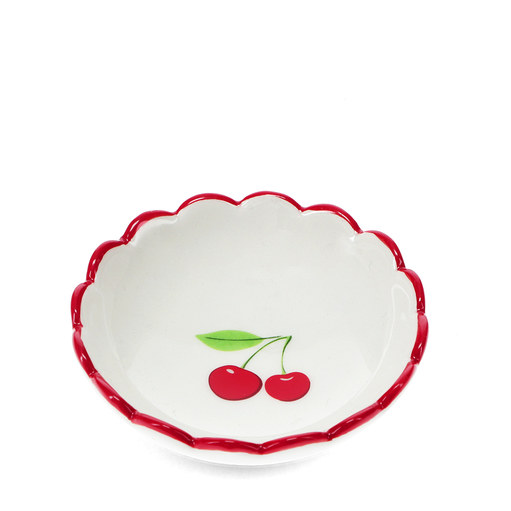 scalloped ceramic trinket dish (9cm) - cherry