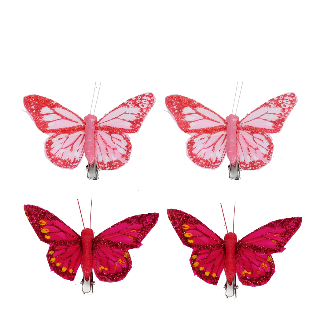 feather butterfly clip-on decorations (set of 4) - 8.5cm x 5cm