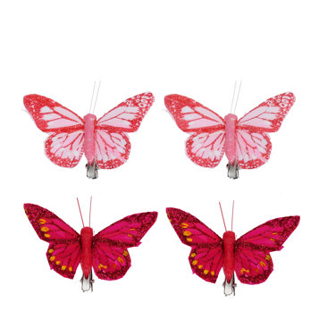 feather butterfly clip-on decorations (set of 4) - 8.5cm x 5cm
