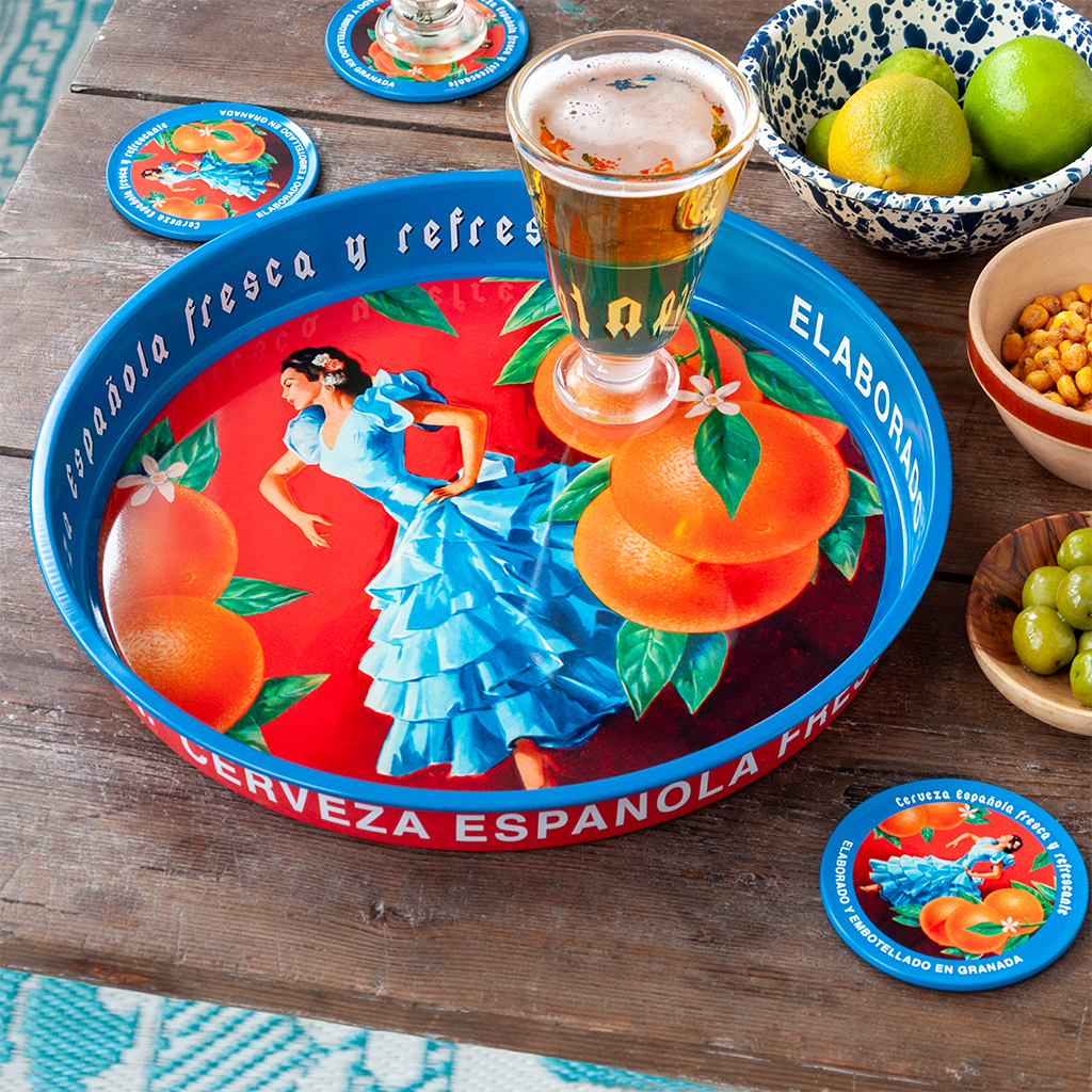 round metal serving tray - cerveza española