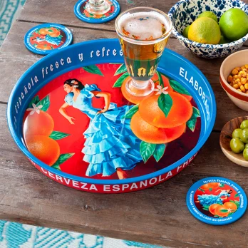 round metal serving tray - cerveza española round metal serving tray - cerveza española