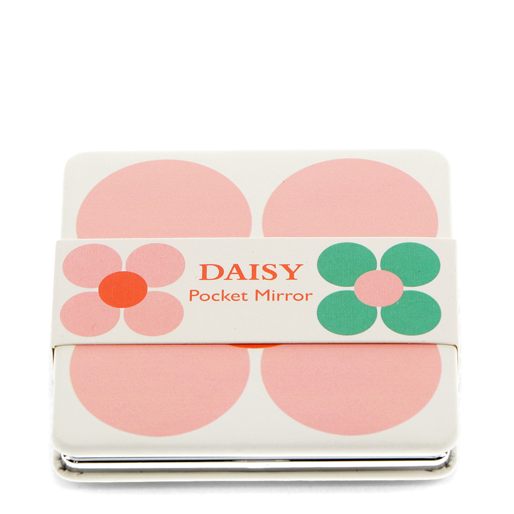 square pocket mirror - pink and green daisy