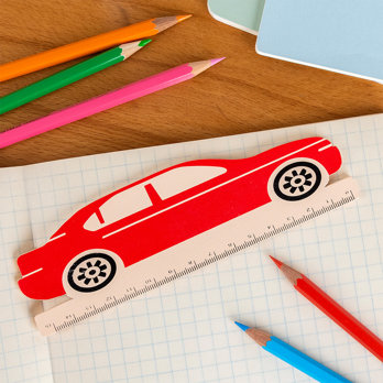 wooden ruler - red car
