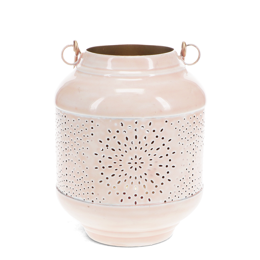 bougeoir lanterne en émail - rose