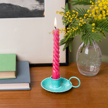 enamel chamberstick candle holder - aqua