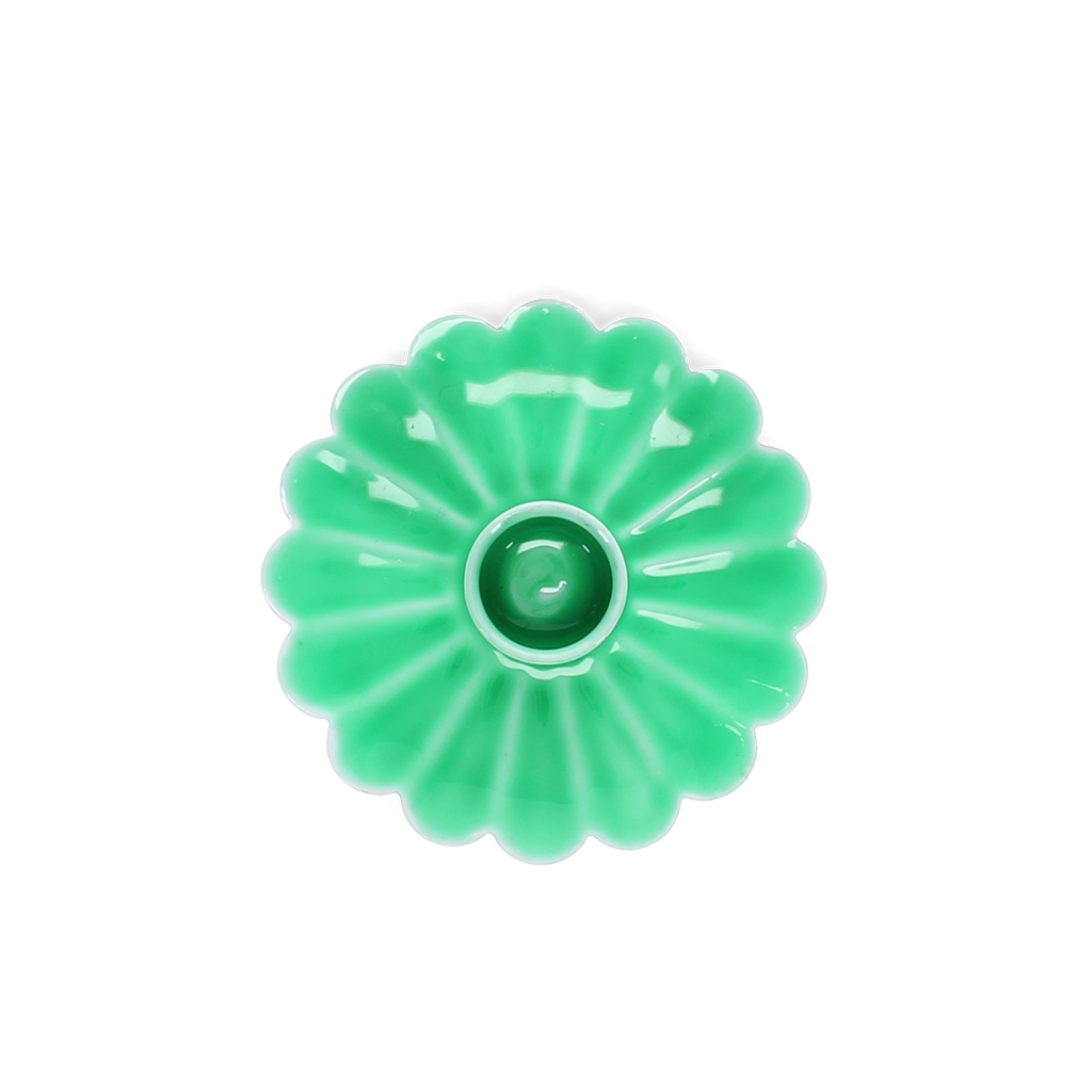 enamel flat flower candle holder - green