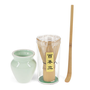 handgefertigtes matcha-besen- und ständer-set