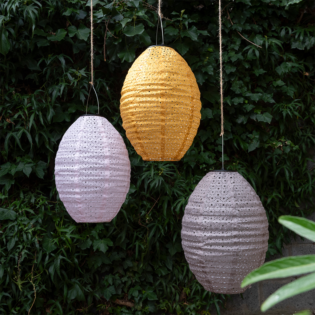 outdoor solar pendant lantern - mustard yellow
