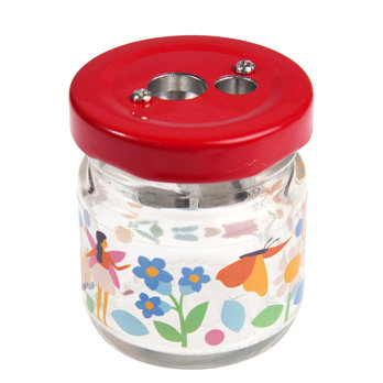 glass jar pencil sharpener - fairies in the garden