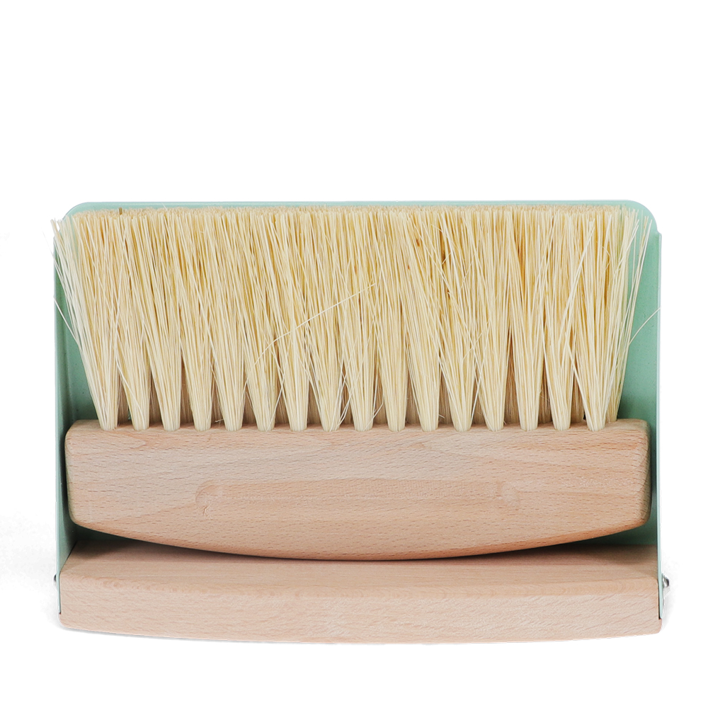 wooden table brush and pan set - pistachio green