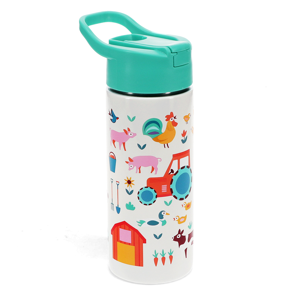 stainless steel bottle with push button lid 500ml - farmyard
