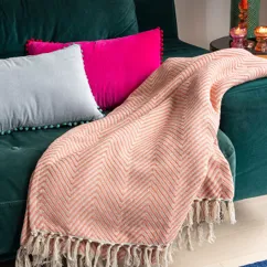 large herringbone throw (225 x 150 cm) - coral large herringbone throw (225 x 150 cm) - coral