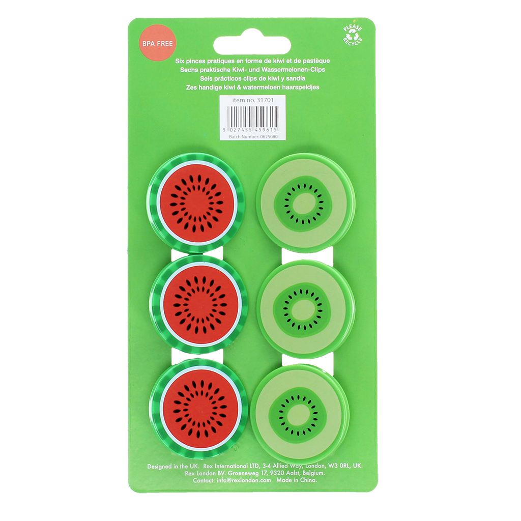 bag clips (set of 6) - kiwi and watermelon
